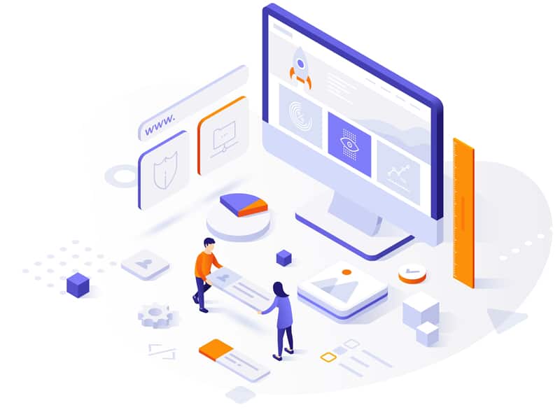 Conceptual,Template,With,Computer,And,People,Building,Website,Interface.,Scene