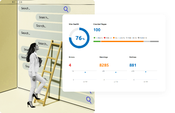 Woman climbing ladder with SEO Gold Coast performance graph showing increased traffic