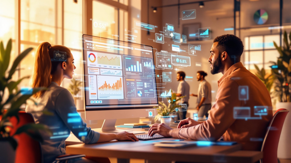 A team discussing digital marketing strategy for 2025