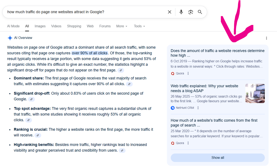 An example of AI Overview displaying its top sources for new AI search trends