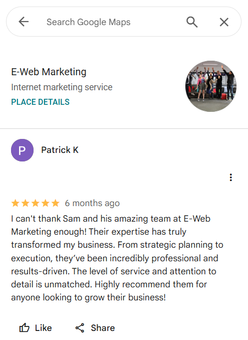 A powerful local SEO strategy includes reviews like this example.