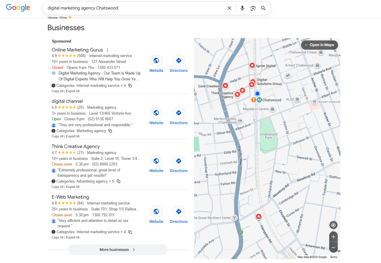 This Google Maps example demonstrates the benefits of using online Sydney business directories to get noticed online 